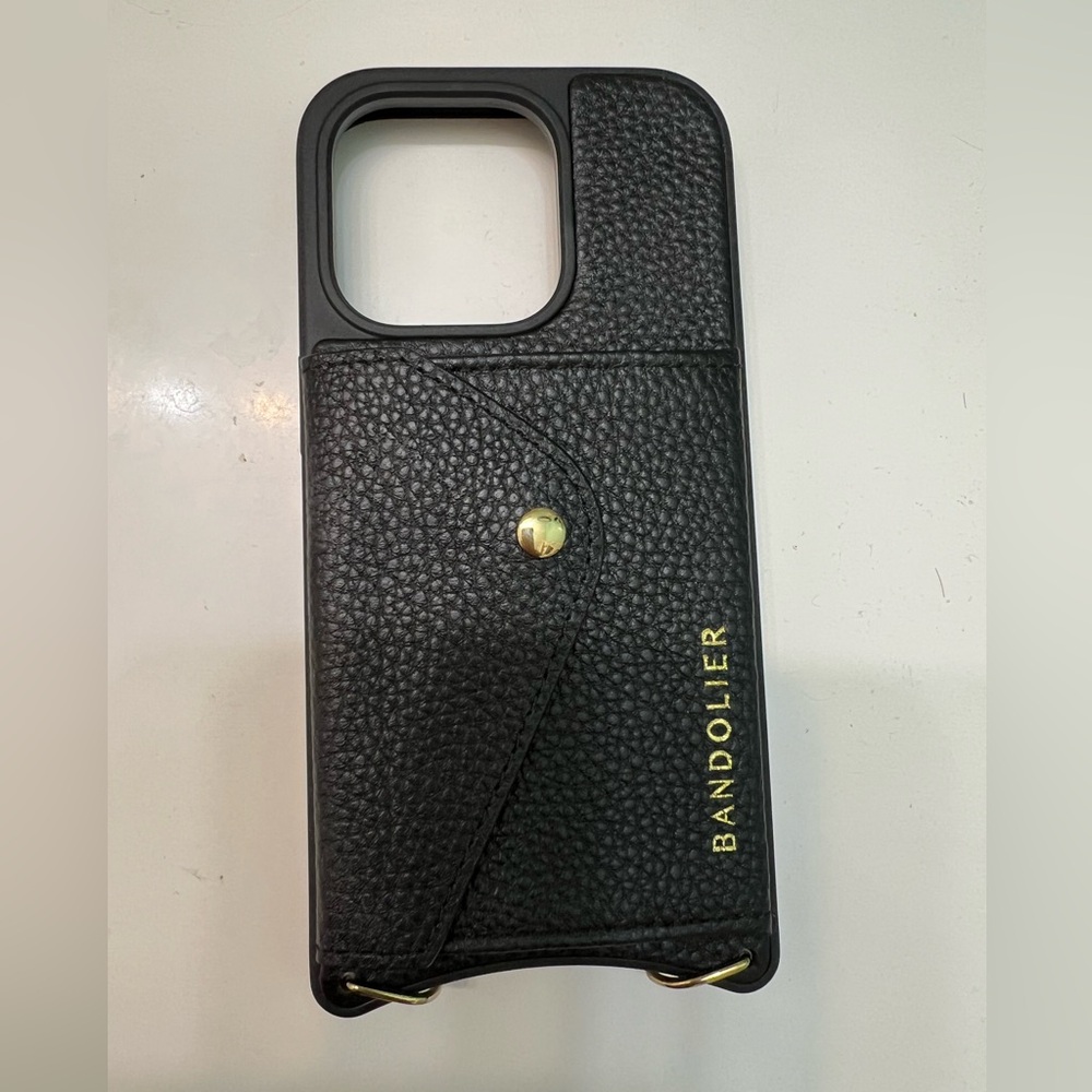 Bandolier Black Leather Phone Case with Gold Accents